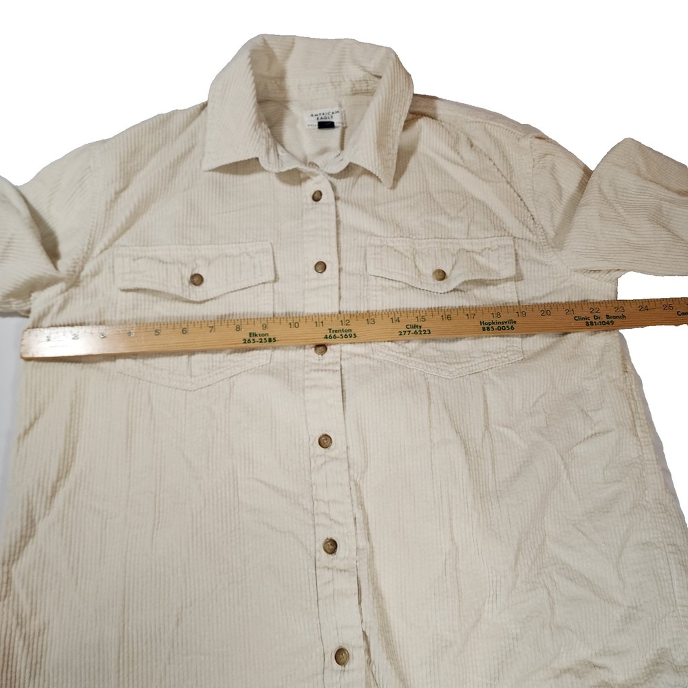 American Eagle Corduroy Womens M White Button Down Oversized Shirt - Picture 7 of 8